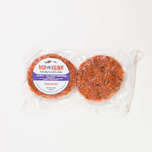 Garlic Sockeye Salmon Burgers